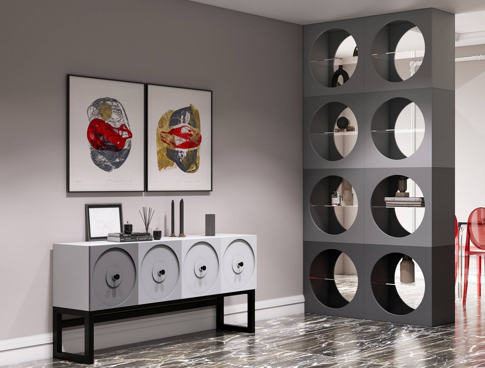 Обложка проекта: Мебель в сером цвете: стеллаж и тумба