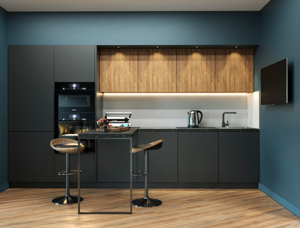 Однокомнатная квартира для холостяка. Кухня с барной стойкой