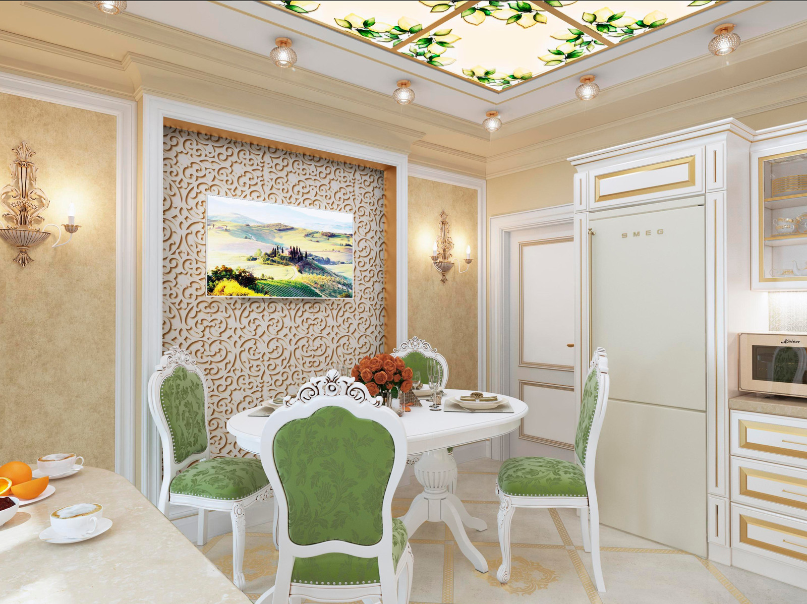 Классический интерьер с элементами греческого стиля