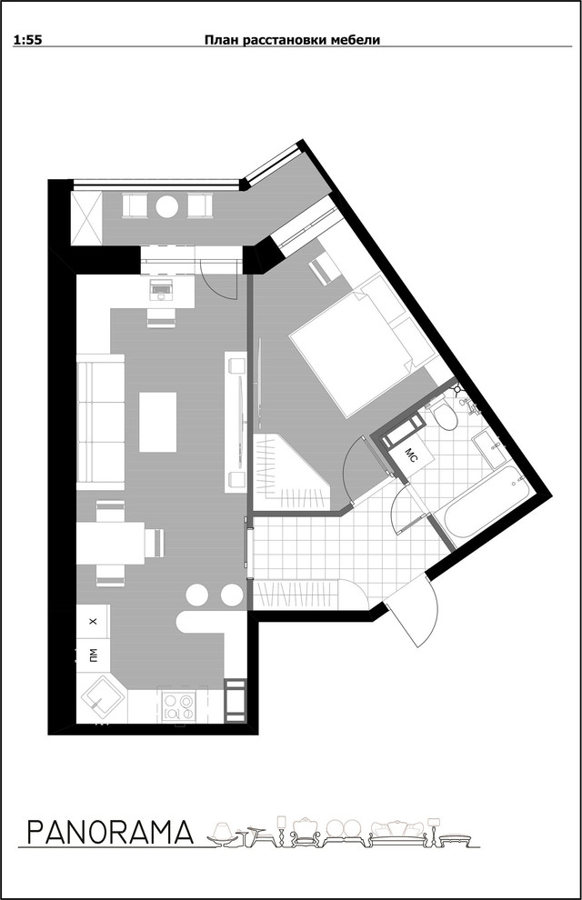 Проект квартиры "евродвушки" S - 50 кв.м.