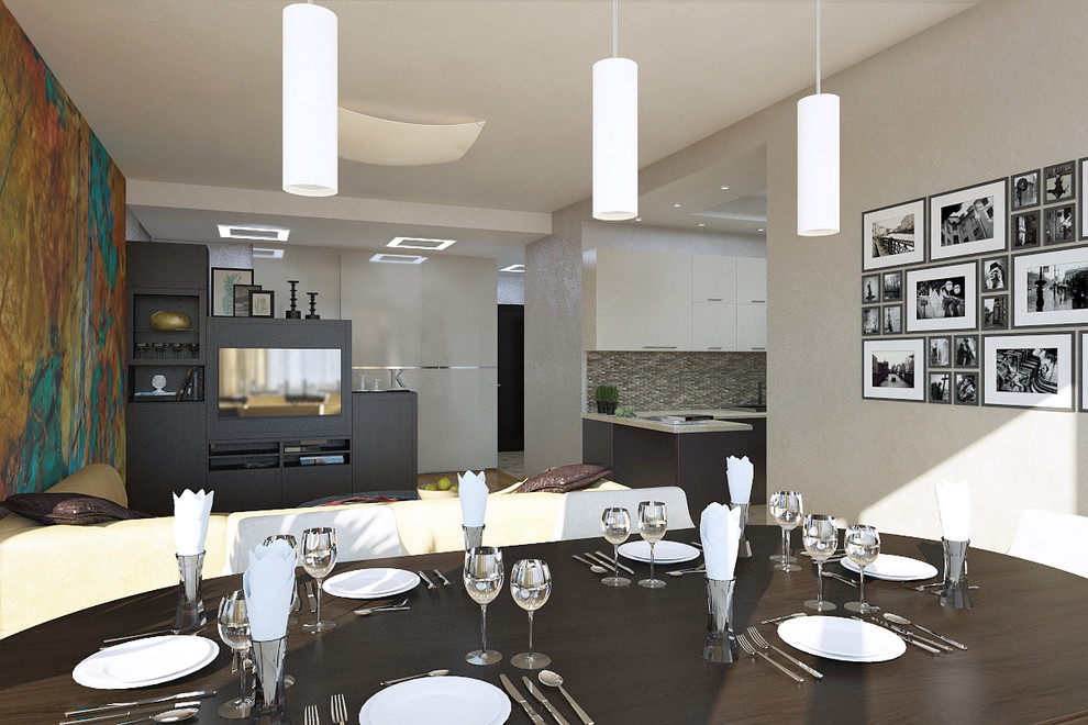 Современный дизайн гостиной с настенной росписью