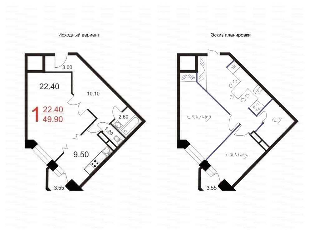 Идеи перепланировки для однокомнатных квартир