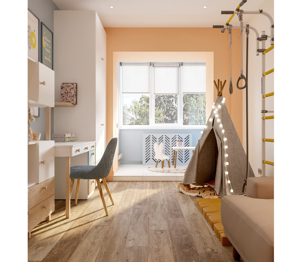 Четырех-комнатная квартира в светлых тонах.