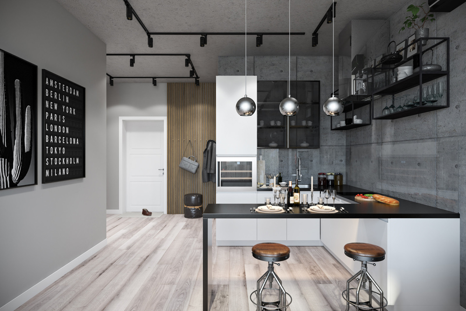 Квартира 57 кв.м. в Тетрис-холл г.Киев в индустриальном стиле