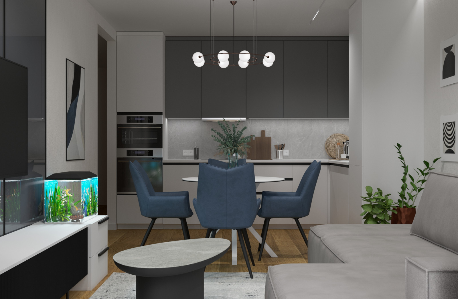 Квартира в современном стиле с синим акцентом