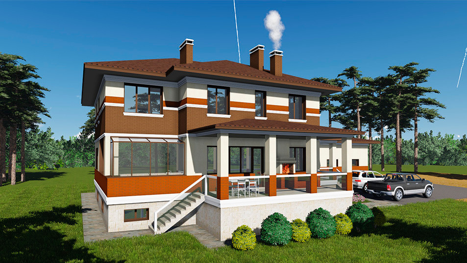 Проектирование. Двухэтажный жилой дом из кирпича с подвалом и гаражом (S=454.9м)