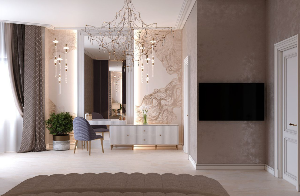 Обложка проекта: Изысканная спальня с золотой фреской