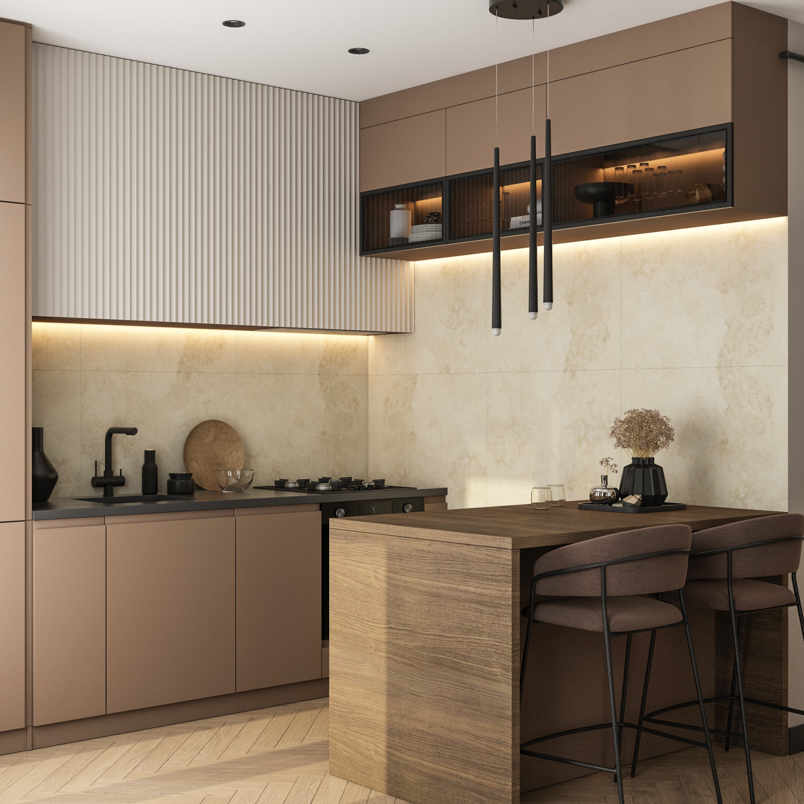 Гостиная и кухня в таунхаусе (Москва)