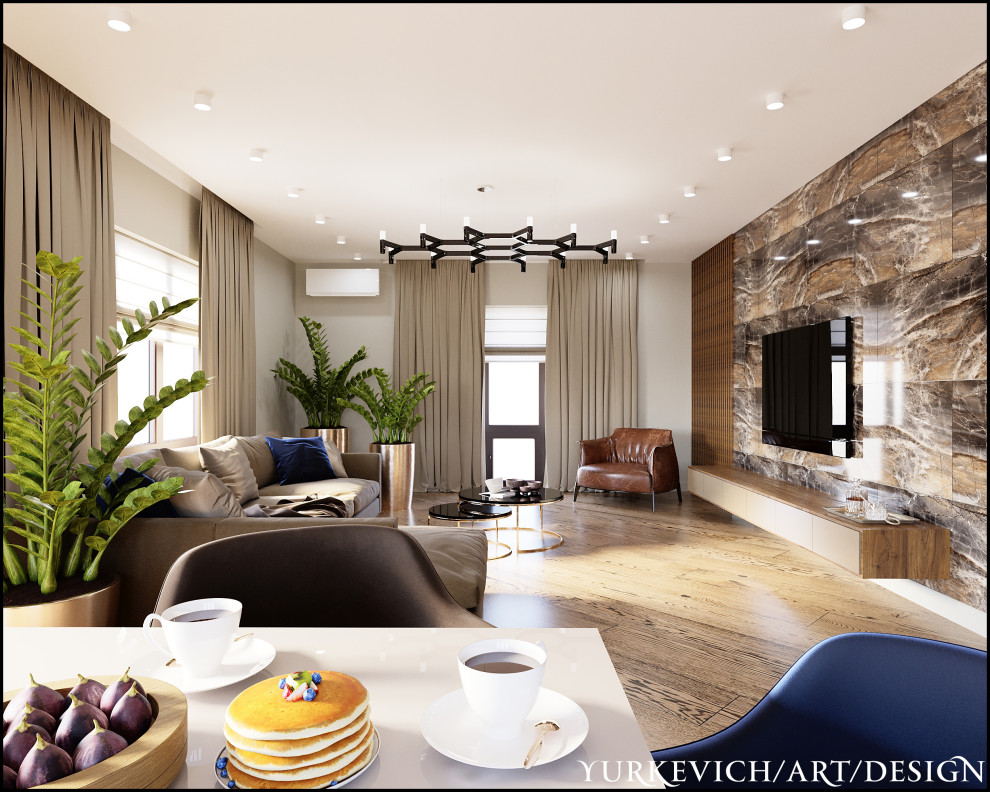 Кухня-гостиная в кофейных оттенках