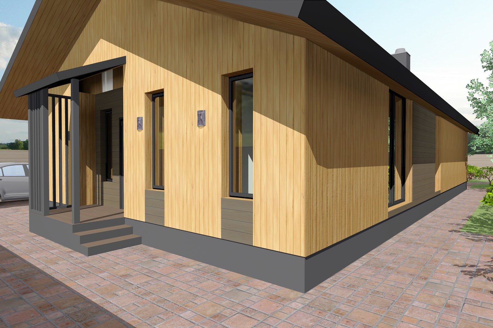 Проект одноэтажного дома с панорамным остеклением