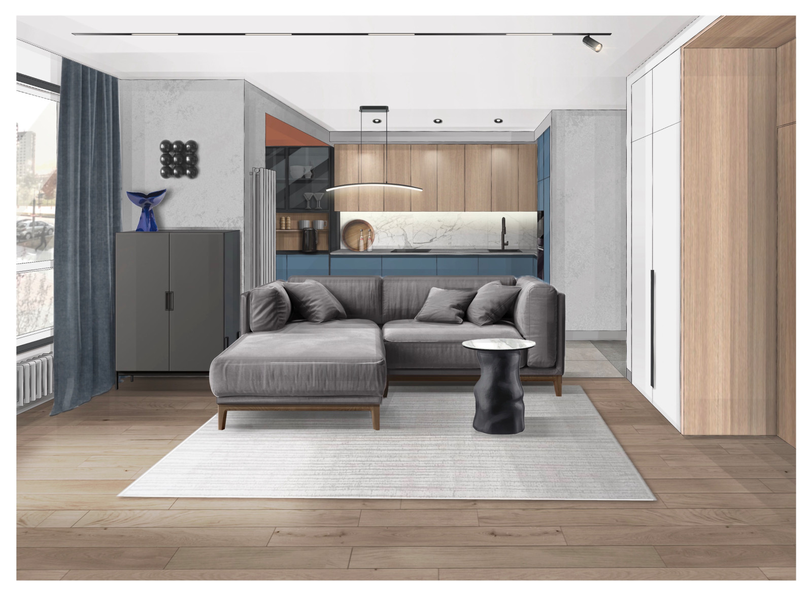 Обложка проекта: Кухня-гостиная, Проект квартиры 60 м2,жк "Тринити", Москва