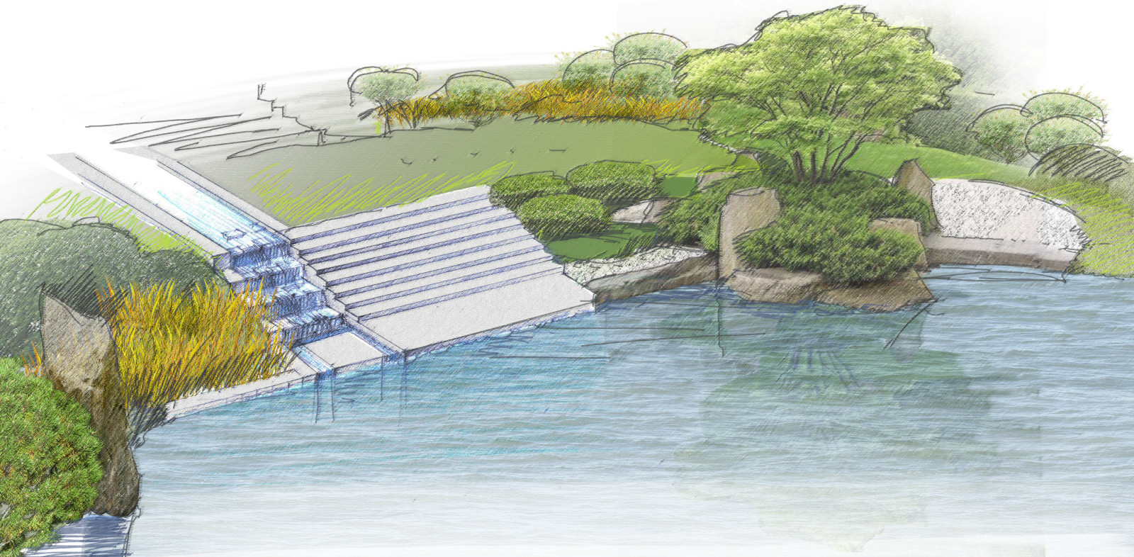 Сад на склоне с водопадом. Кристалл Истра. 2015 г