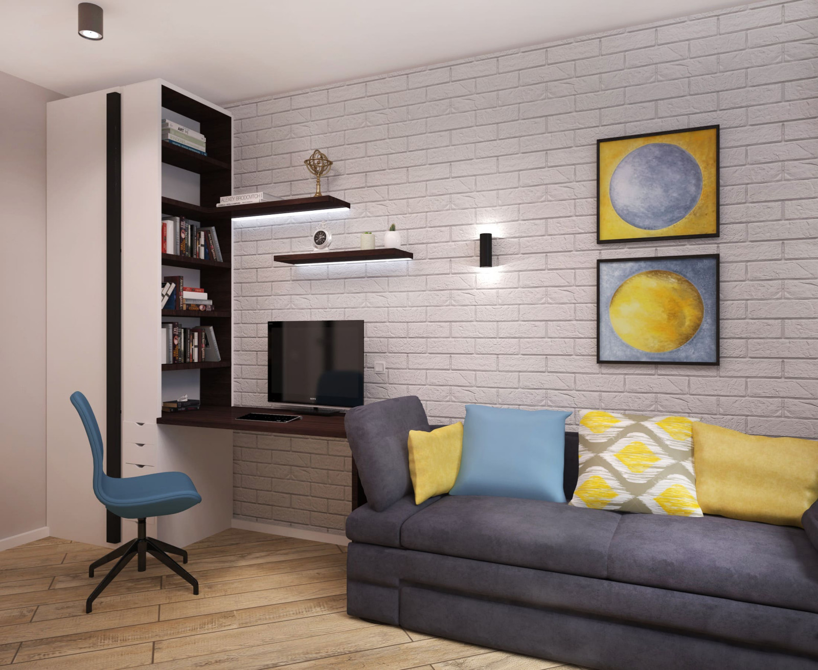 Стильная гостиная и кухня