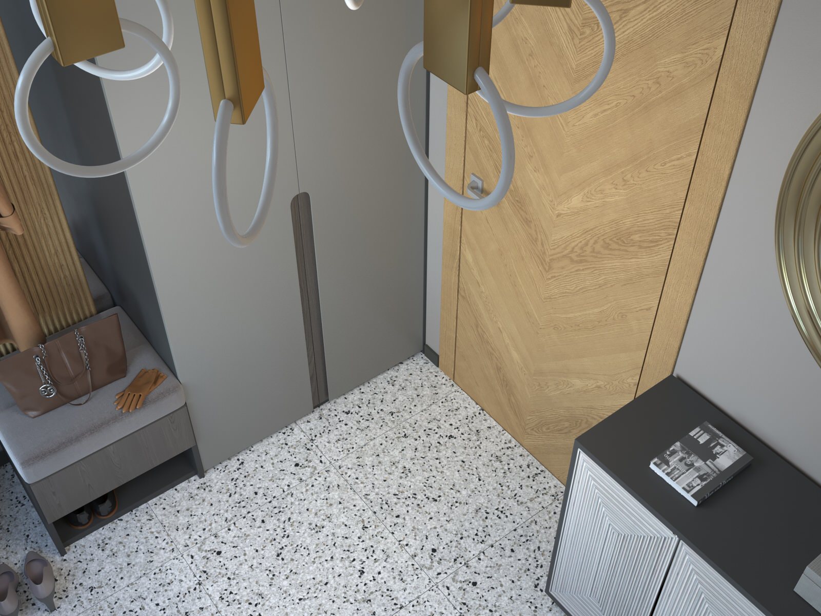 Проект прихожей и гостиной в доме для нескольких поколений семьи