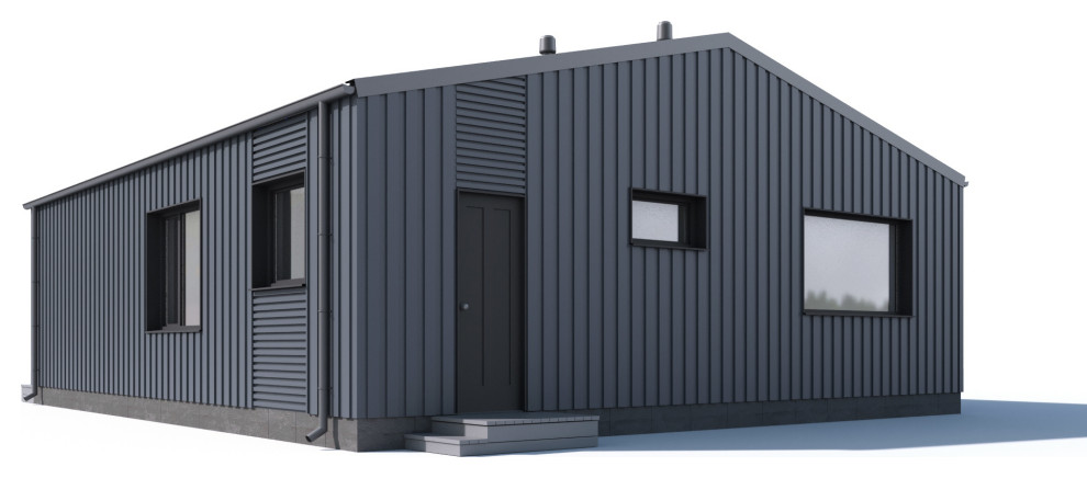 Обложка проекта: Небольшой каркасный дом с просторной гостиной, 74 м.кв.