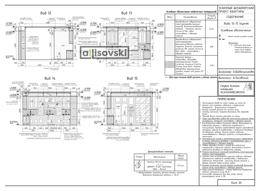 Проект рабочей документации (чертежей) для многокомнатной квартиры