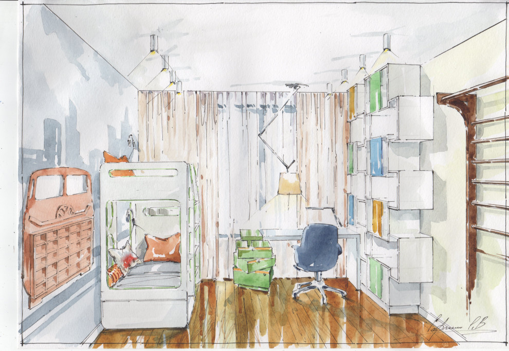 Акварельные эскизы к проекту. Дизайн проект квартиры в современном стиле.