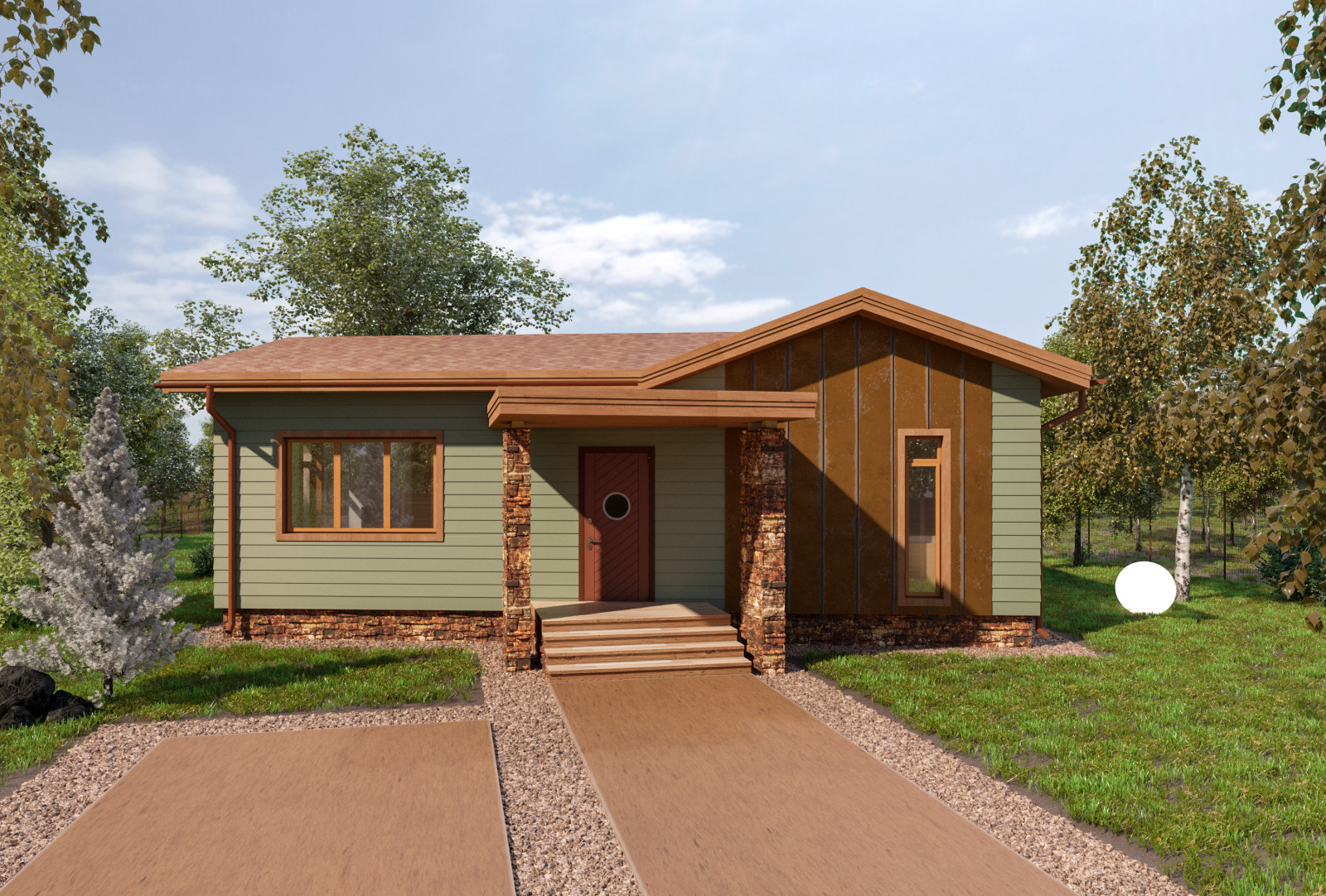 Эскизный проект. Одноэтажный дачный дом. Тульская область. 2020 г.