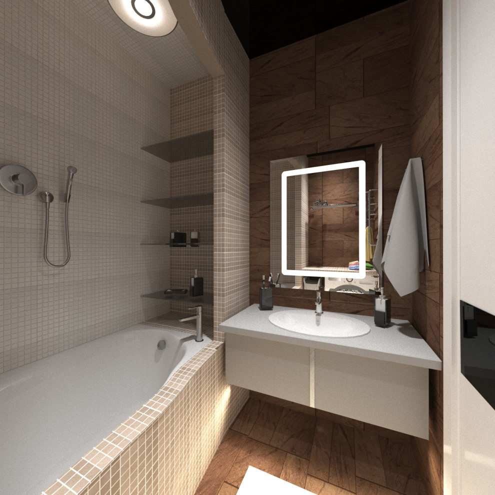 Обложка проекта: Ванная комната с черным потолком.