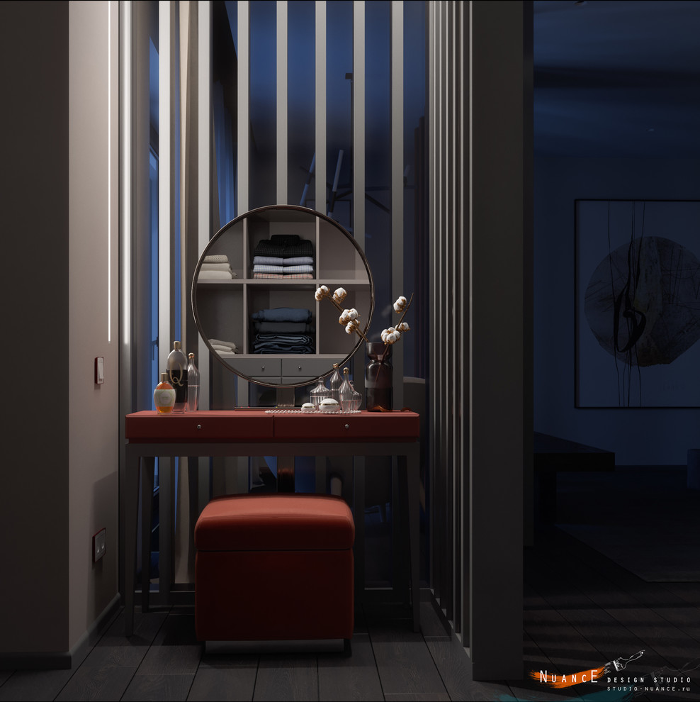 Дизайн спальной комнаты с мобильной перегородкой