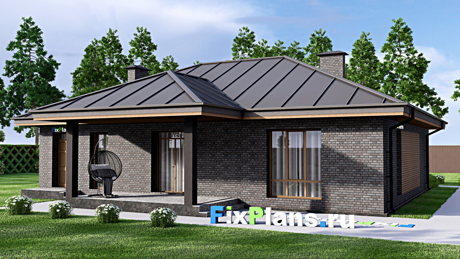 Проект одноэтажного дома 15х15м S146м2 F-14579