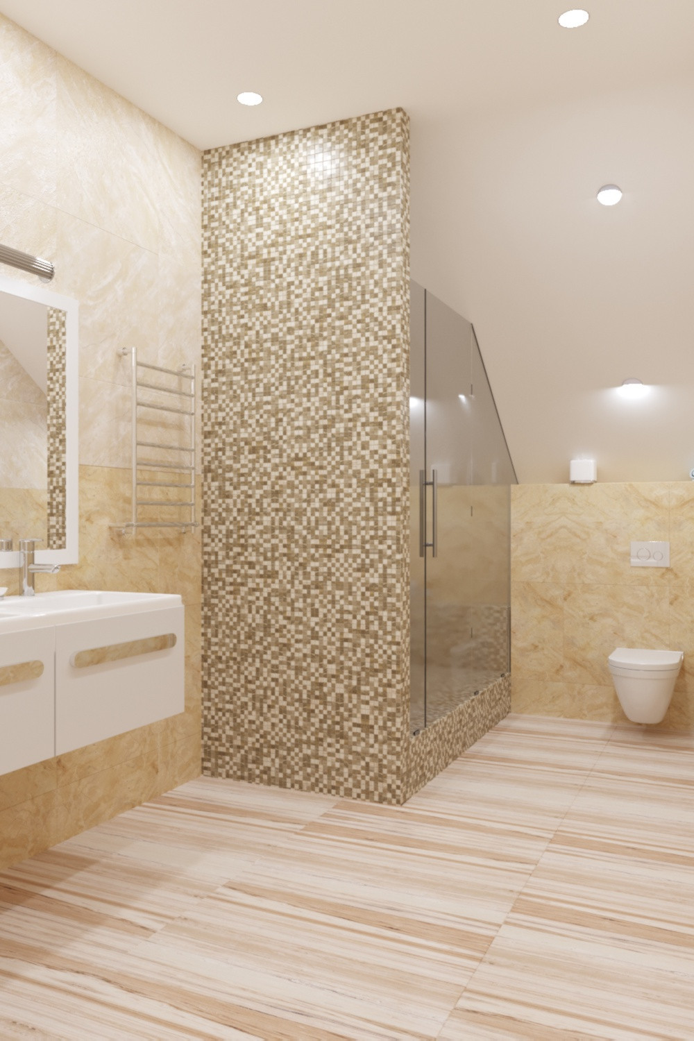 Загородный дом. Душевая в мансарде