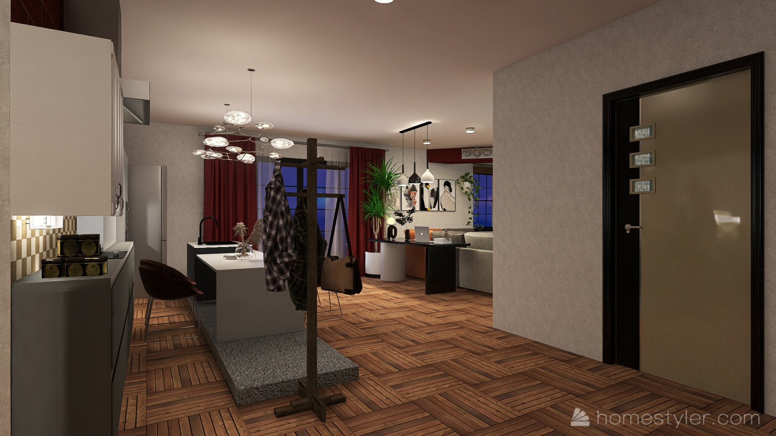 Вид их прихожей на кухонную зону