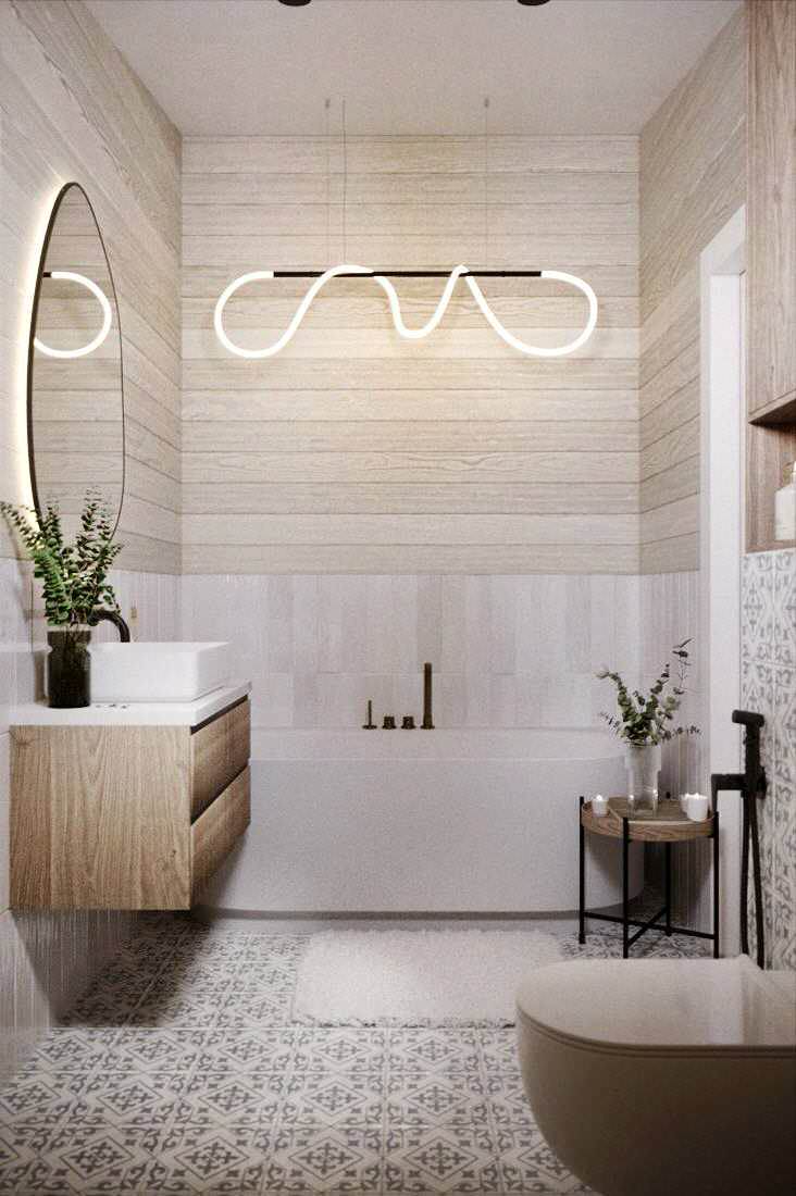 Дизайн ванной комнаты в доме из бруса