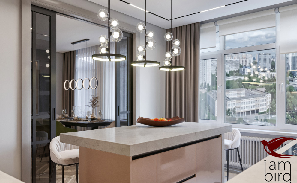 Натуральные оттенки в интерьере квартиры в ЖК "Лефорт" 130 кв.м