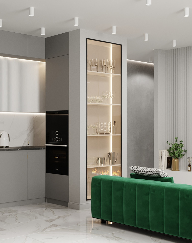 Квартира с гостиной с элементами ар-деко в современной интерпретации