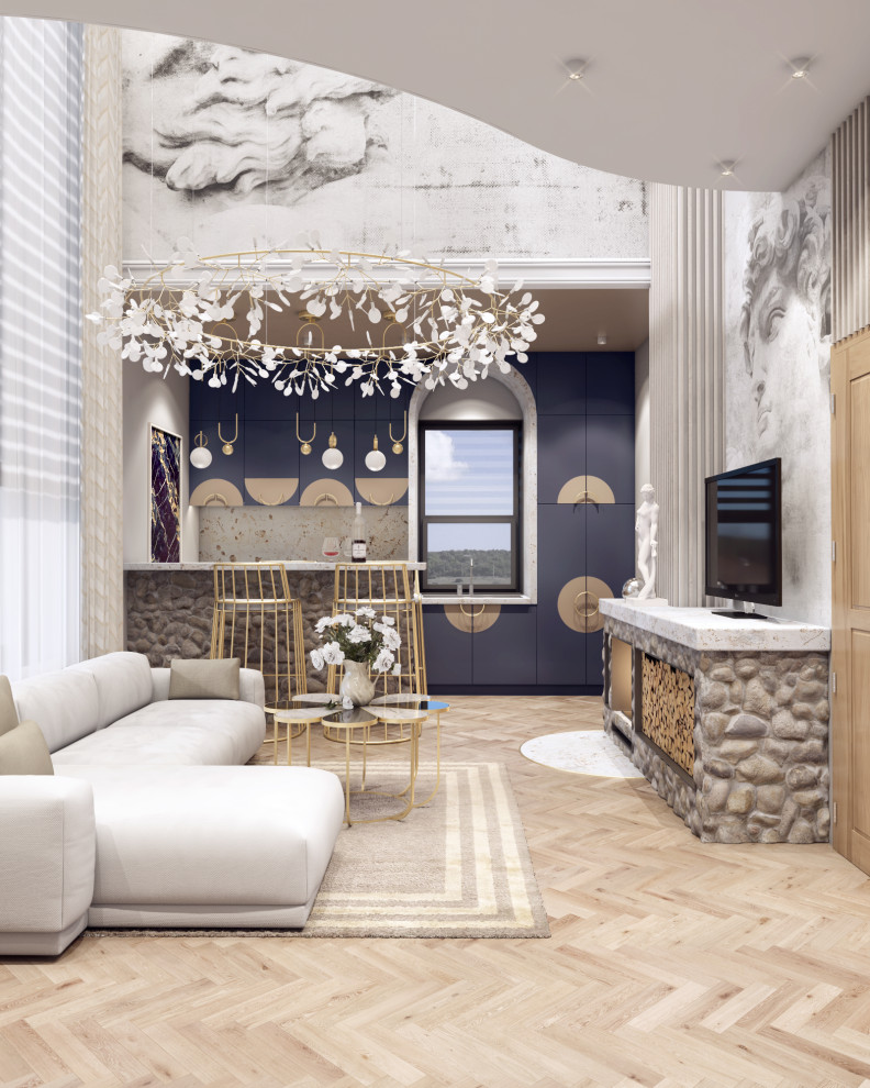 Обложка проекта: Дизайн проект гостиной с кухней в загородном доме