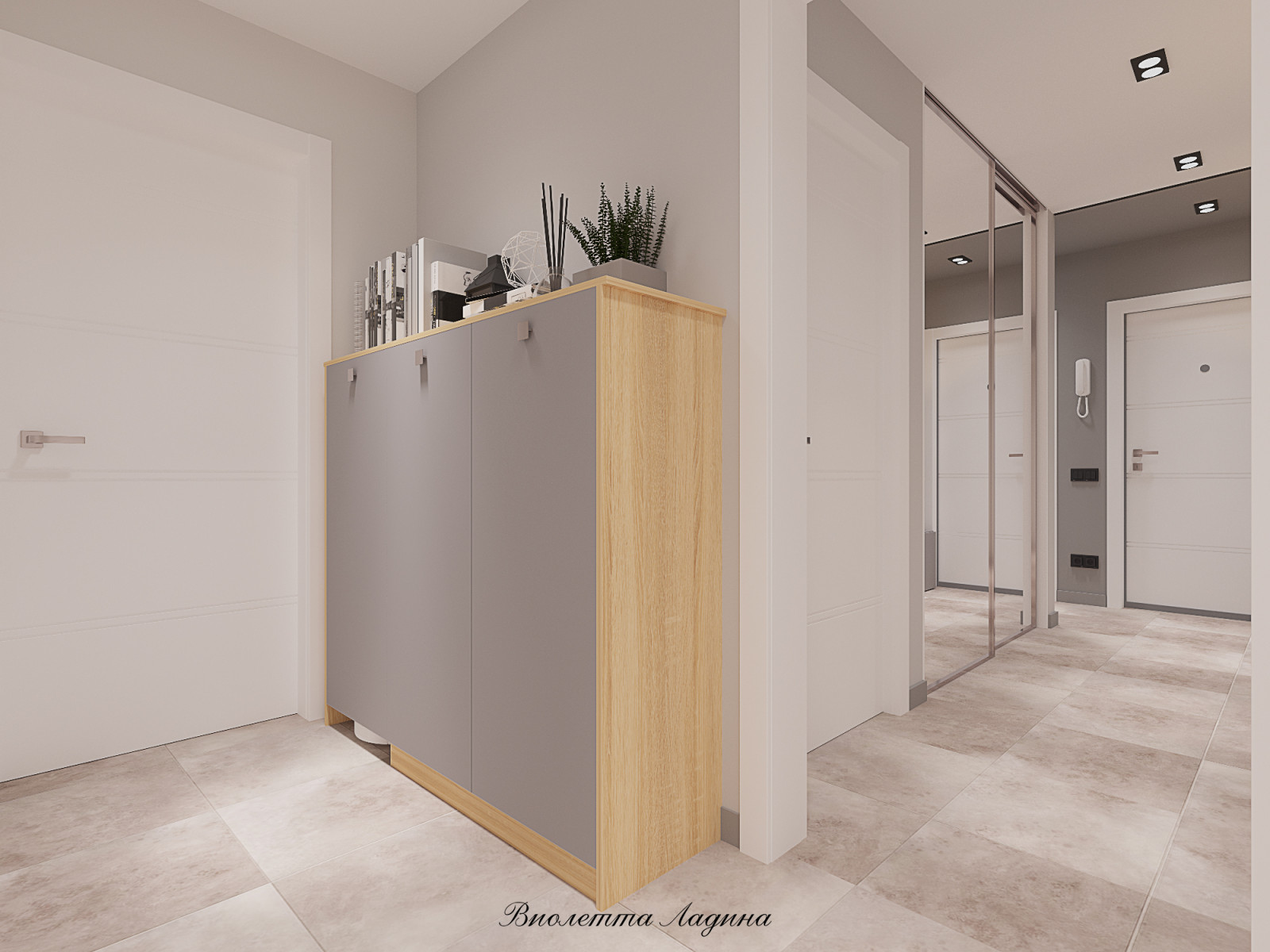 Трешка в панельном доме в современном стиле с голубым акцентом.