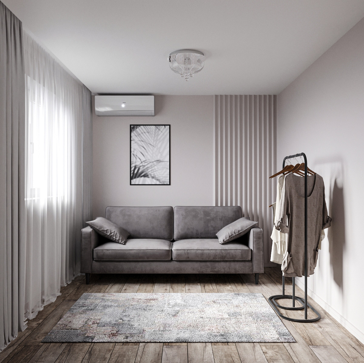 Современные оттенки серого и уютного дерева)