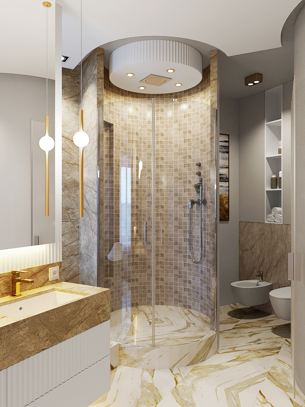 Ванная комната с круглой душевой