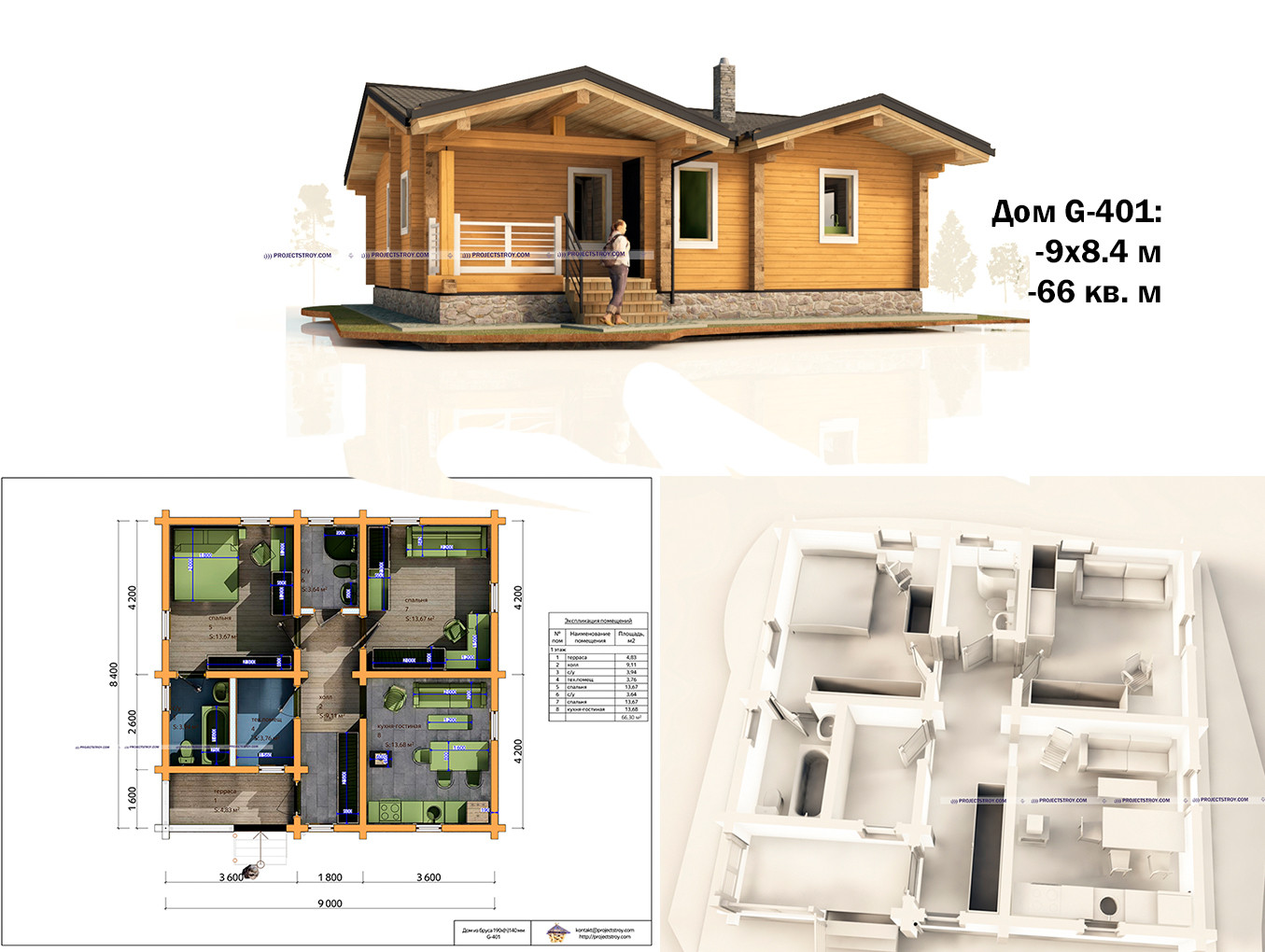 Обложка проекта: Проект одноэтажного дома из бруса