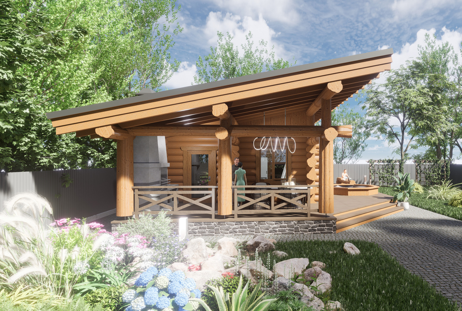 Баня из бревна ручной рубки, односкатная