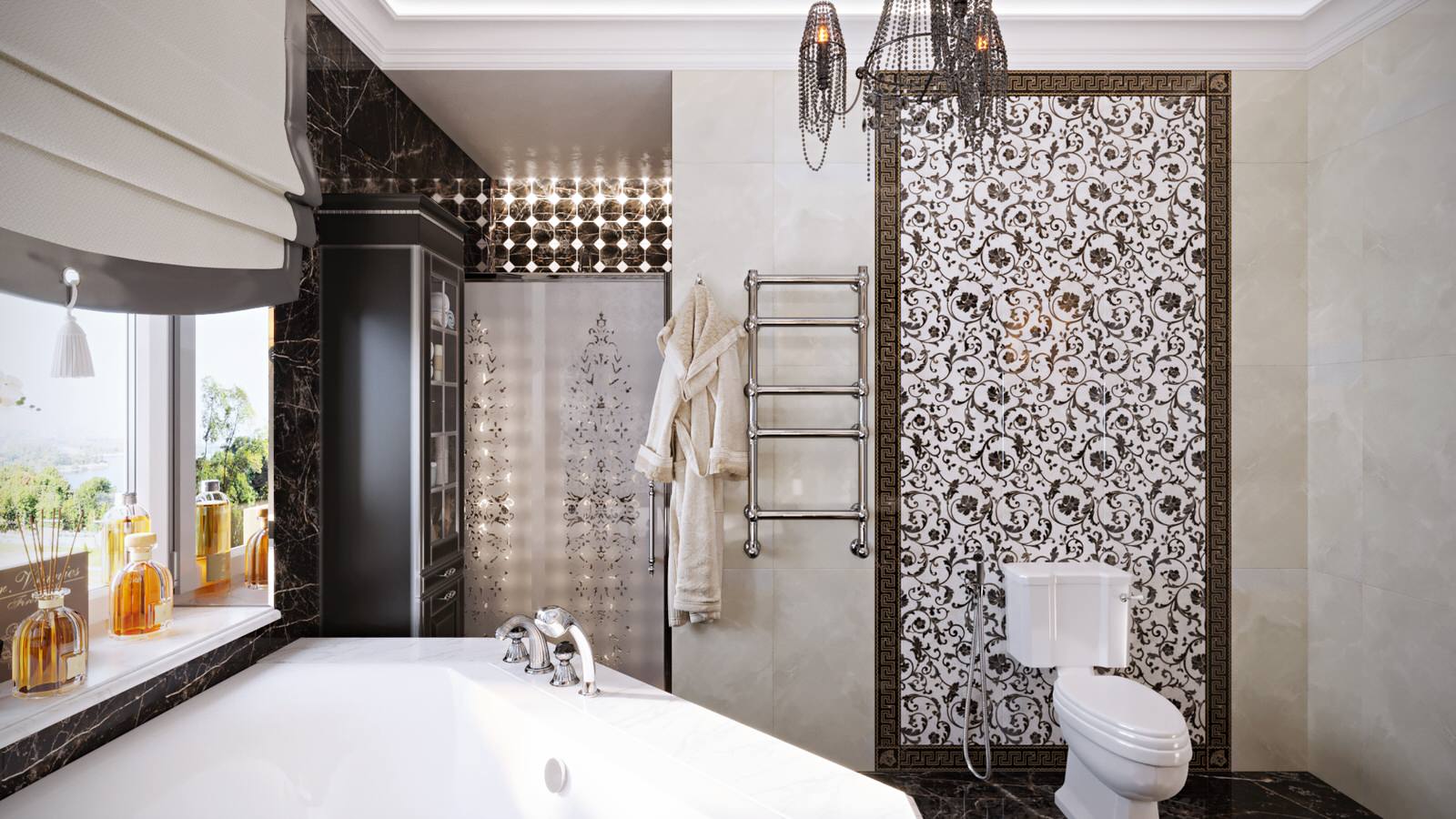 Черно-белая ванная