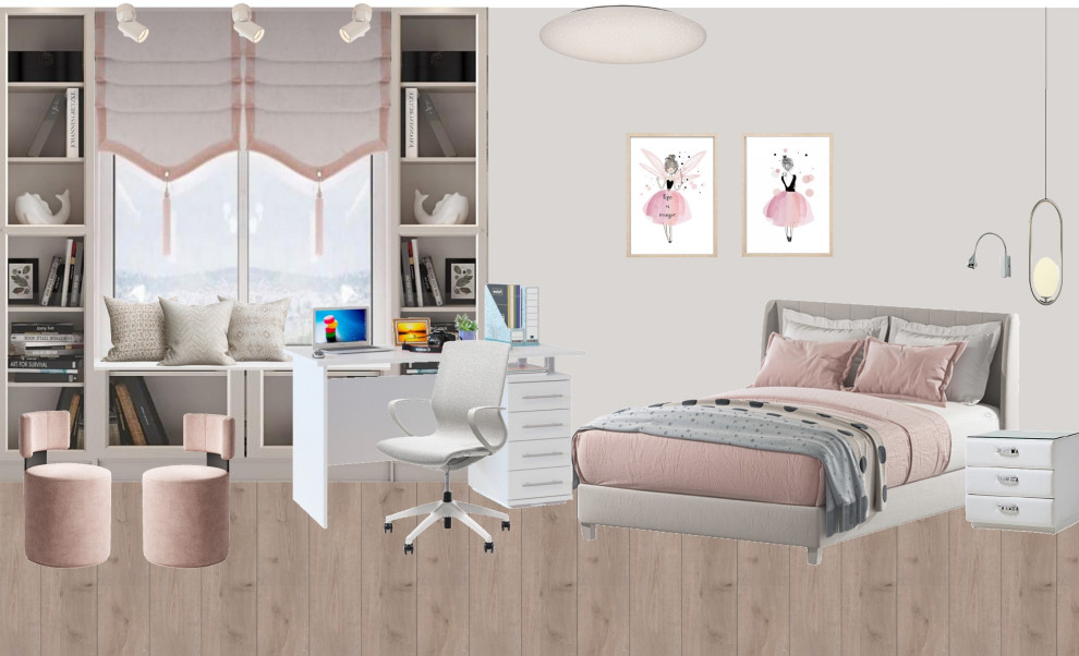 Коллаж художественно-стилевого решения комнаты для барышни 14 лет