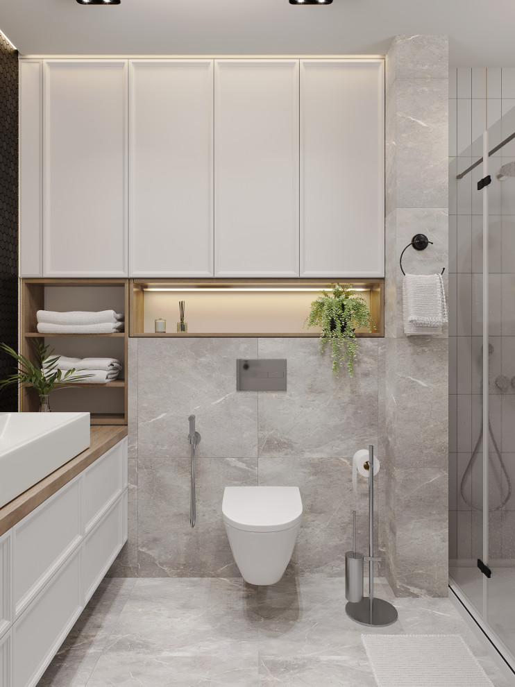 Современный санузел с душевой