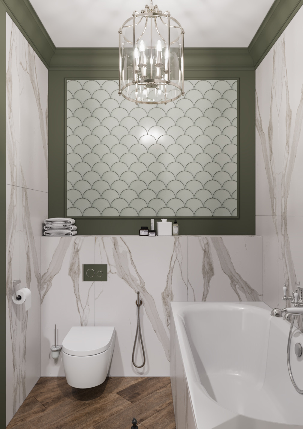 Дизайн интерьера в неоклассике с зелеными акцентами