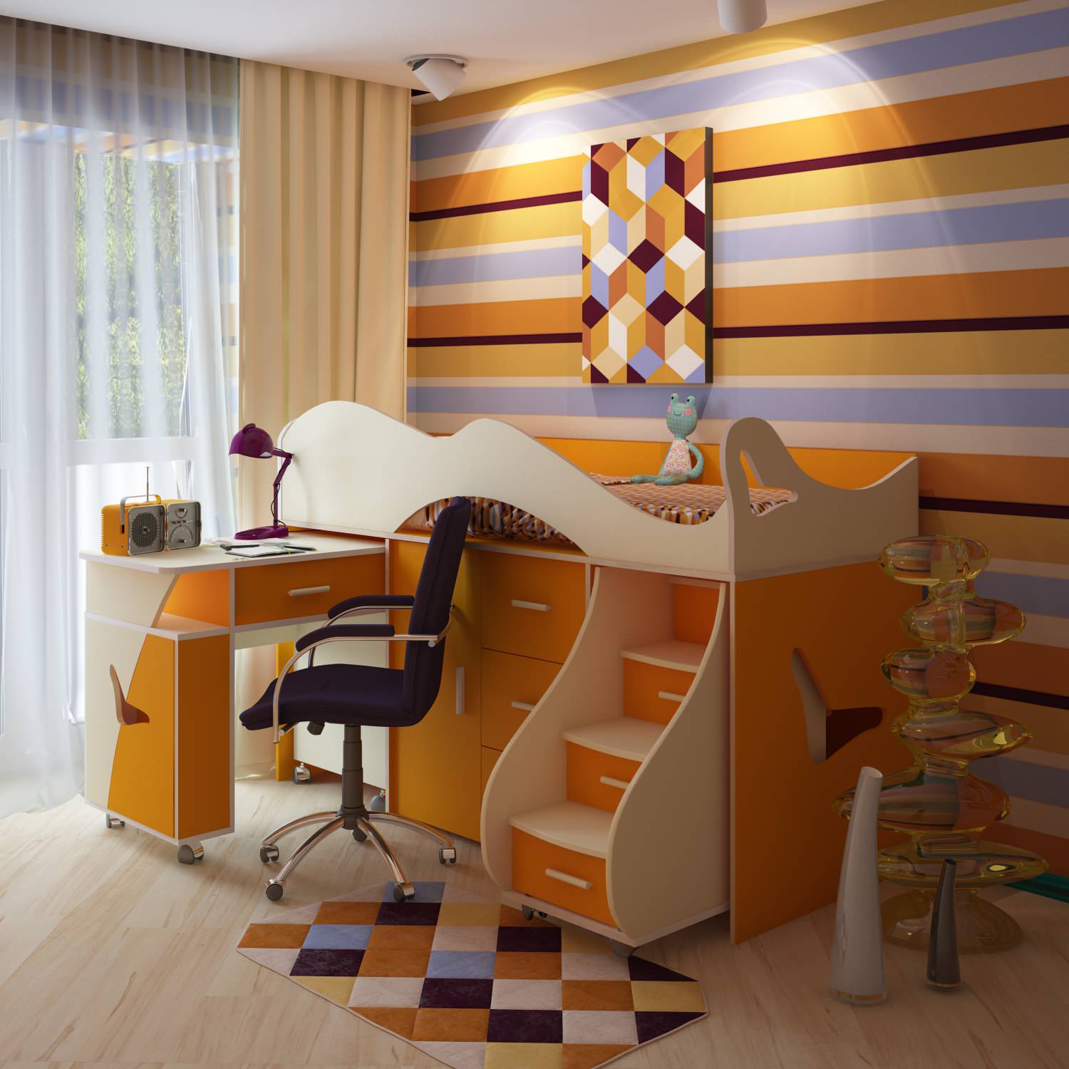 Обложка проекта: Дизайн детской мебели и визуализация в интерьере