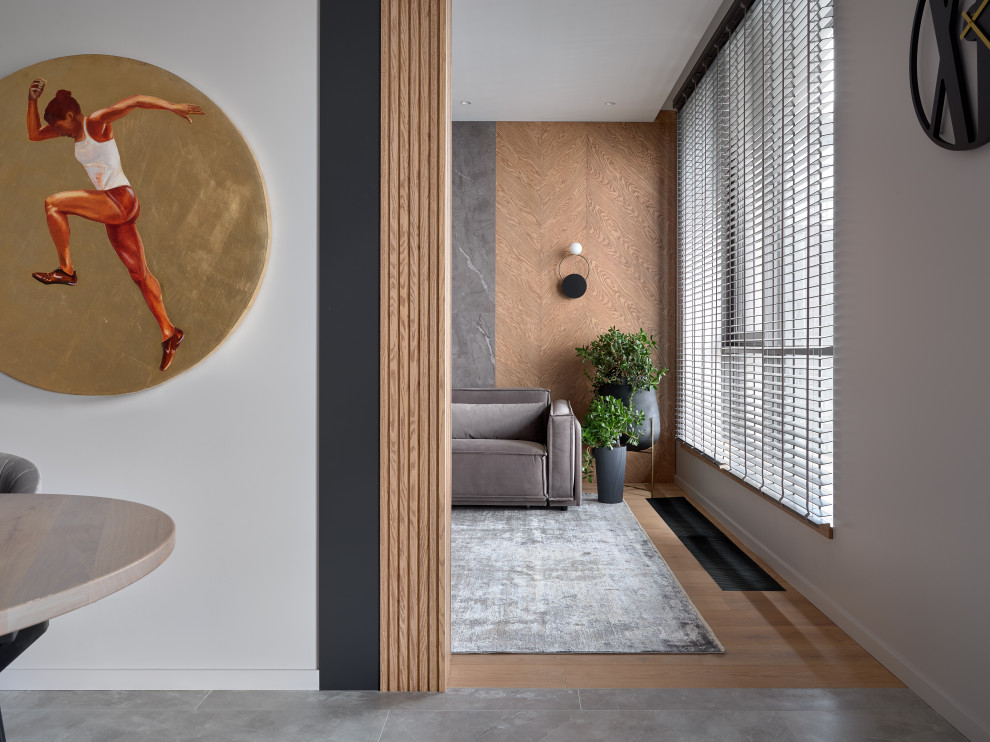 Монохром с деревянными акцентами.Дизайн Анастасия Волчкова.Публикация Elle Decor