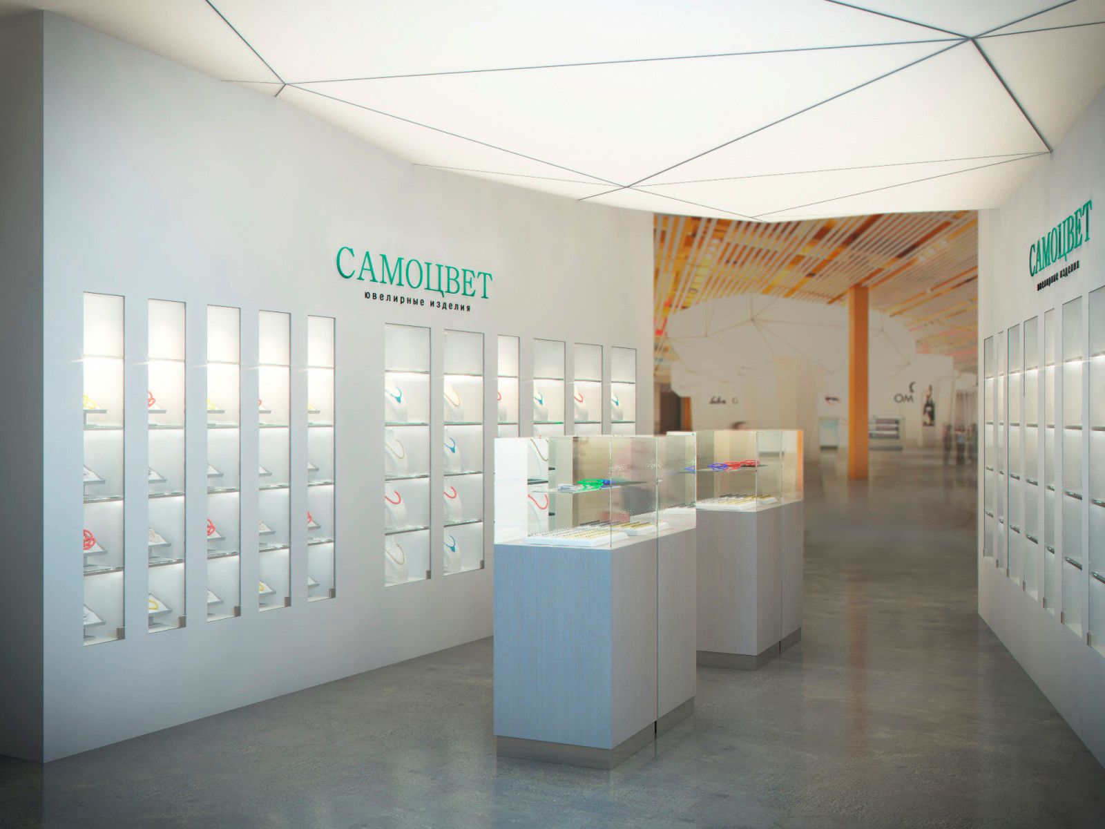 Концепция торгового шоурума для компании "Самоцвет" в аэропорту Кольцово.