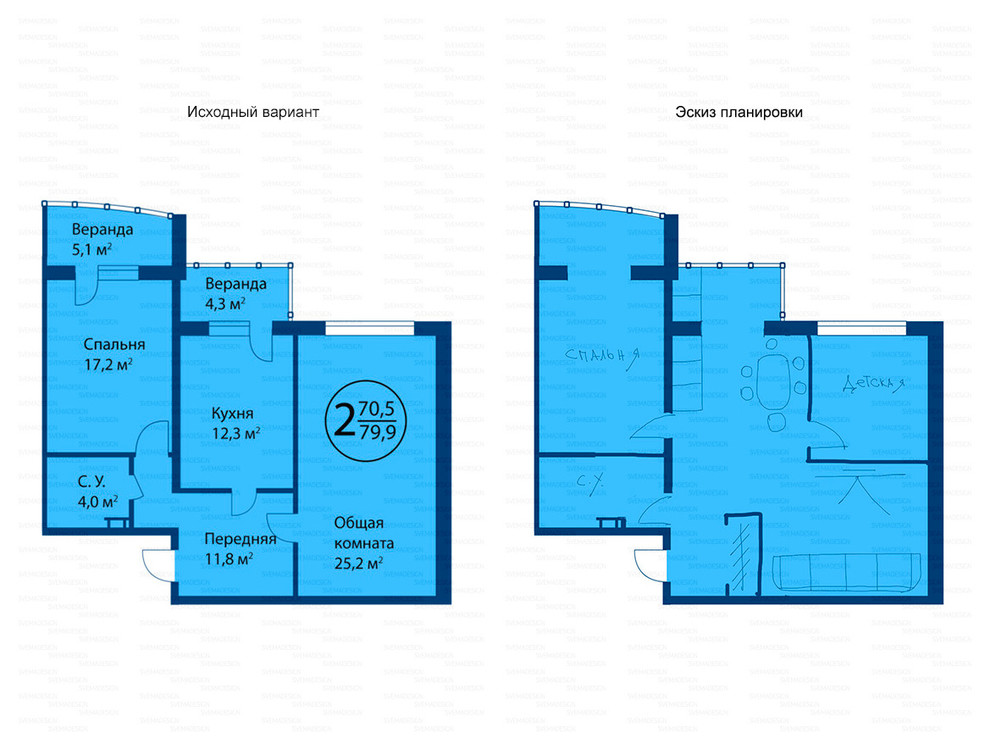 Идеи перепланировки для двухкомнатных квартир