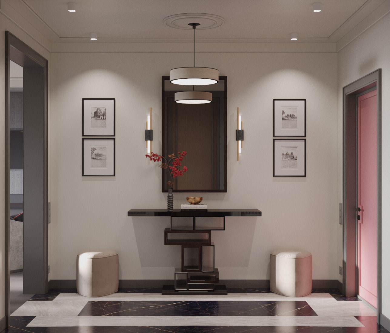 Монохромный интерьер с яркими акцентами