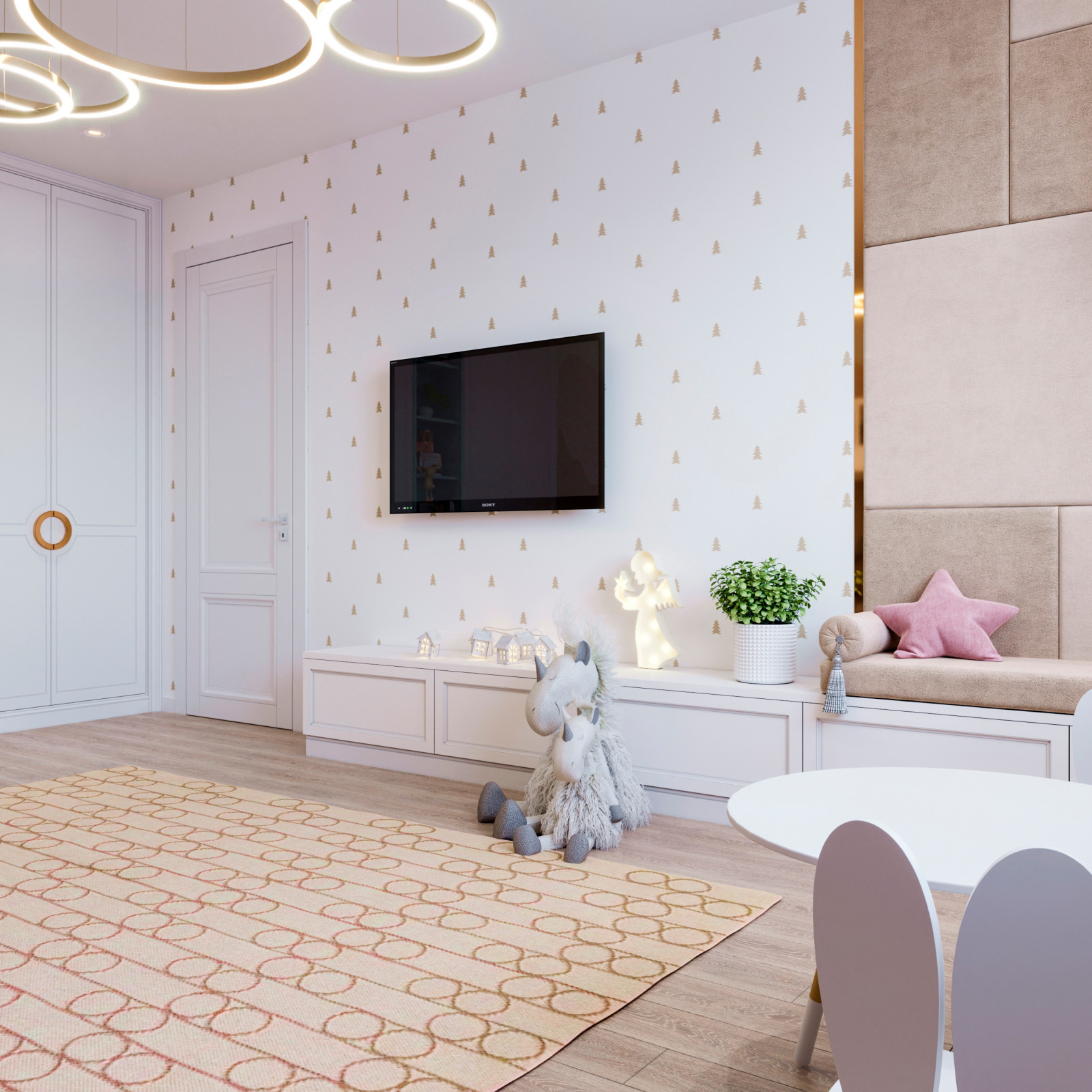 Детская для двоих с деревом и разными обоями от Alltowall