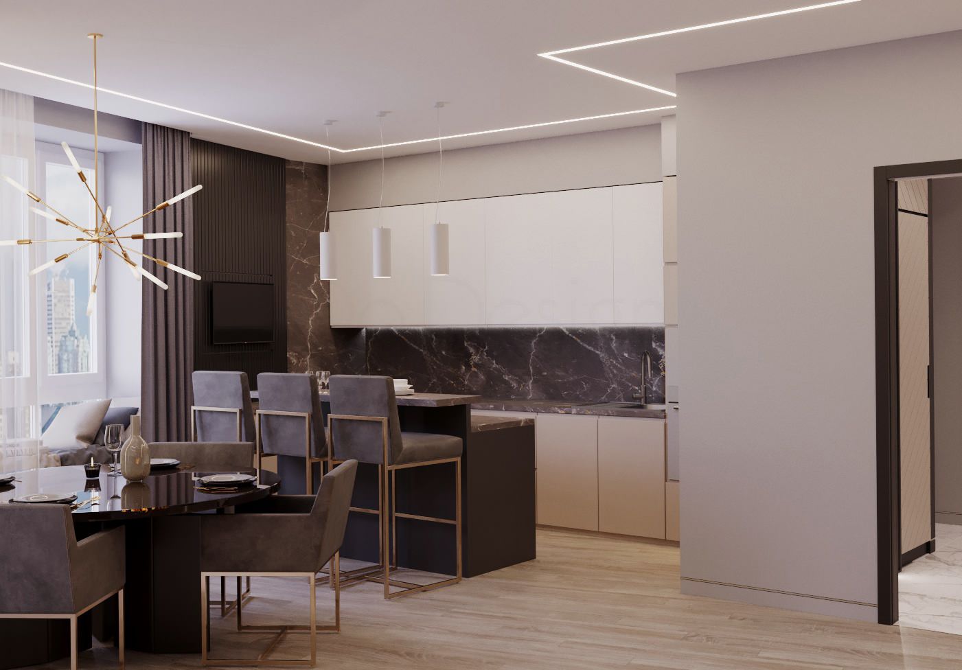 Кухня-столовая. Дизайн проект квартиры на Петровском острове
