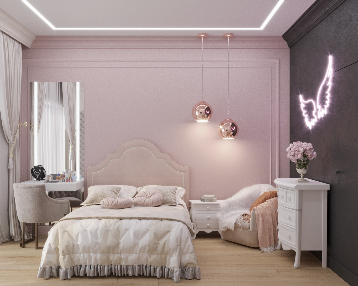 Обложка проекта: Спальня юной девушки. Контрастная неоклассика