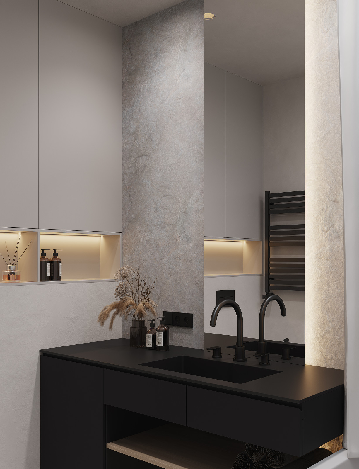 Однокомнатная квартира в стиле минимализма с элементами Азии и киберпанк