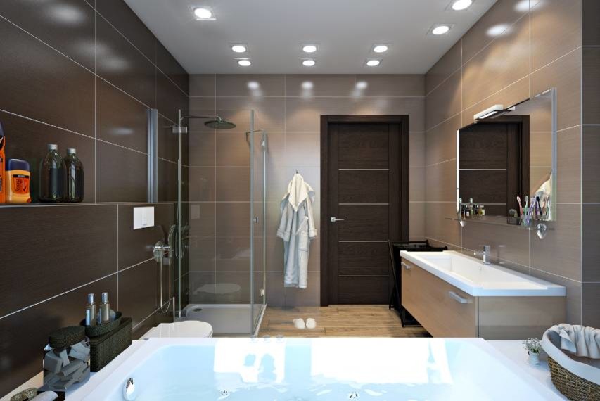 Интерьер загородного дома в Подмосковье. Ванные комнаты.